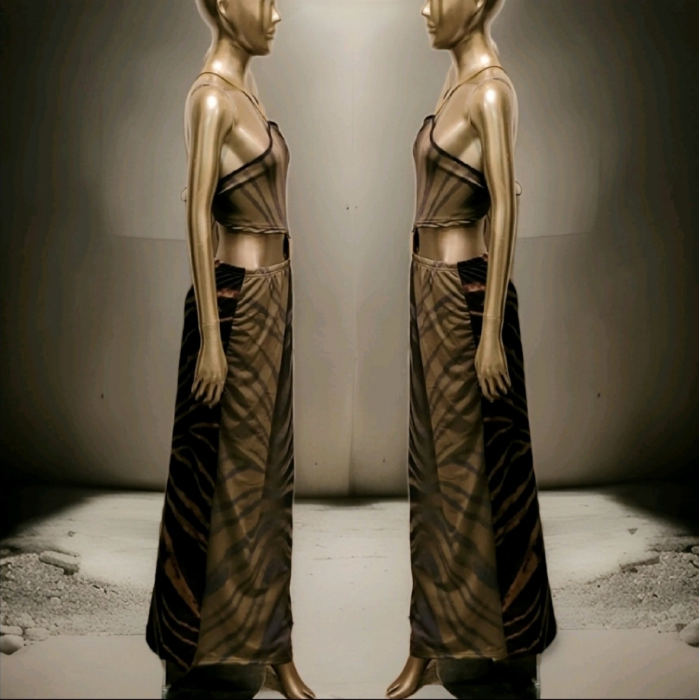 NWT Exotic Print Gold Embellishment Backless  Halter Festival Ibiza Maxi Dress - Picture 5 of 16